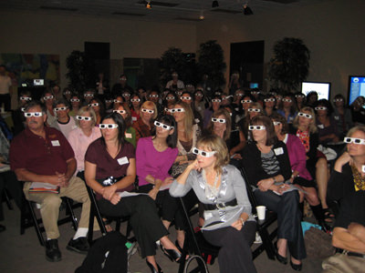 Orange County career counselors and Digital Media Arts instructors wearing 3D glasses to view interactive 3D objects imagining how these objects will engage today's learner.