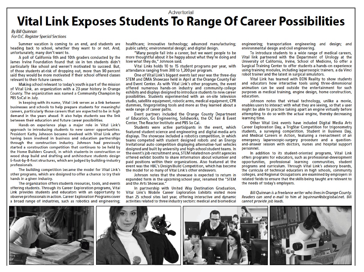 Vital Link Exposes Students to Range of Career Possibilities